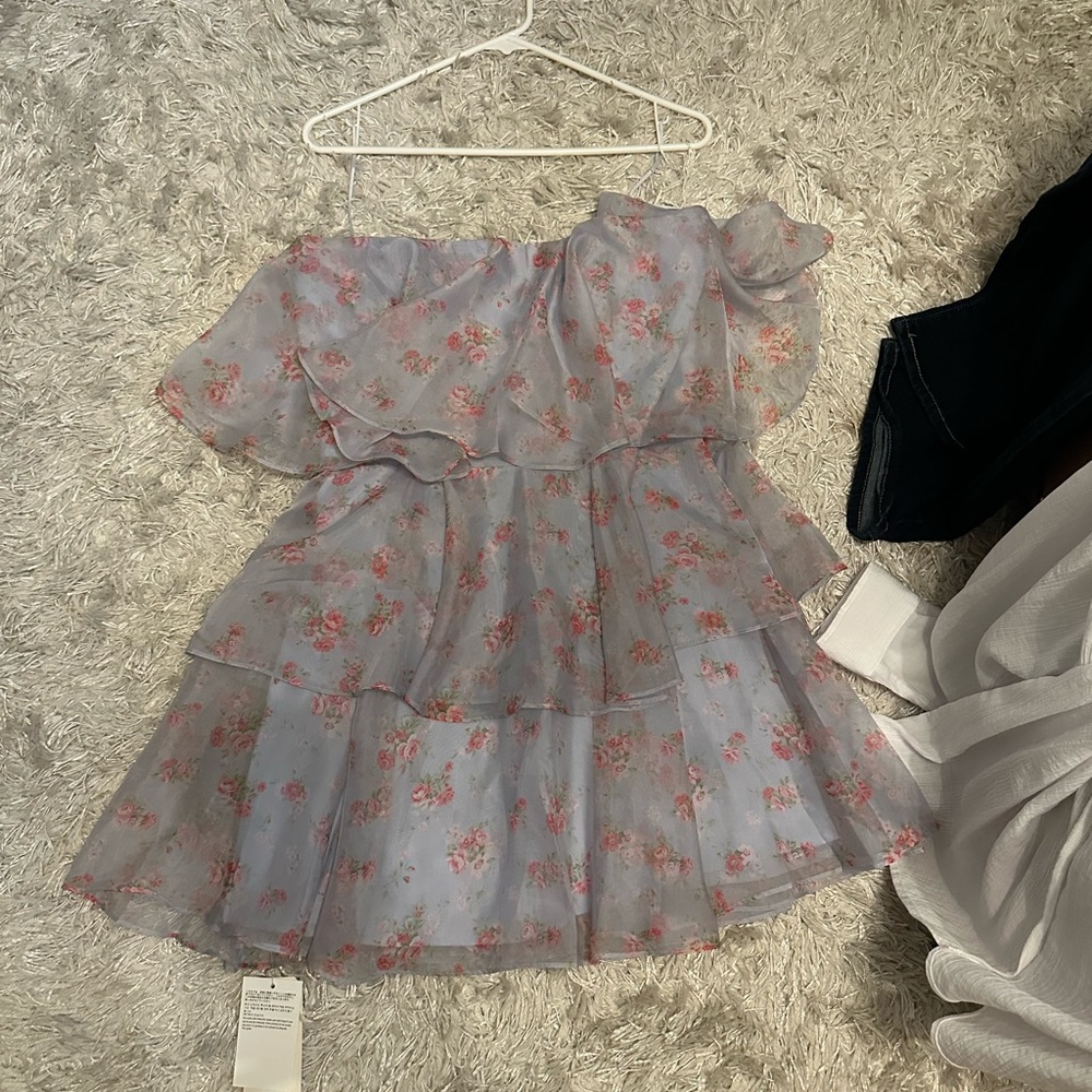 Abercrombie & Fitch Purple Ruffled Off-the-Shoulder Mini Dress